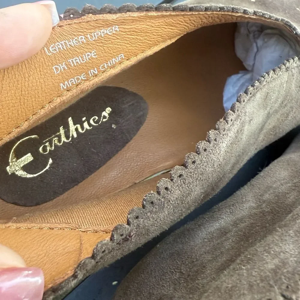 Anthropologie Earthies Brown Suede Ankle Boots Womens Size 7.5 Block Heel NEW